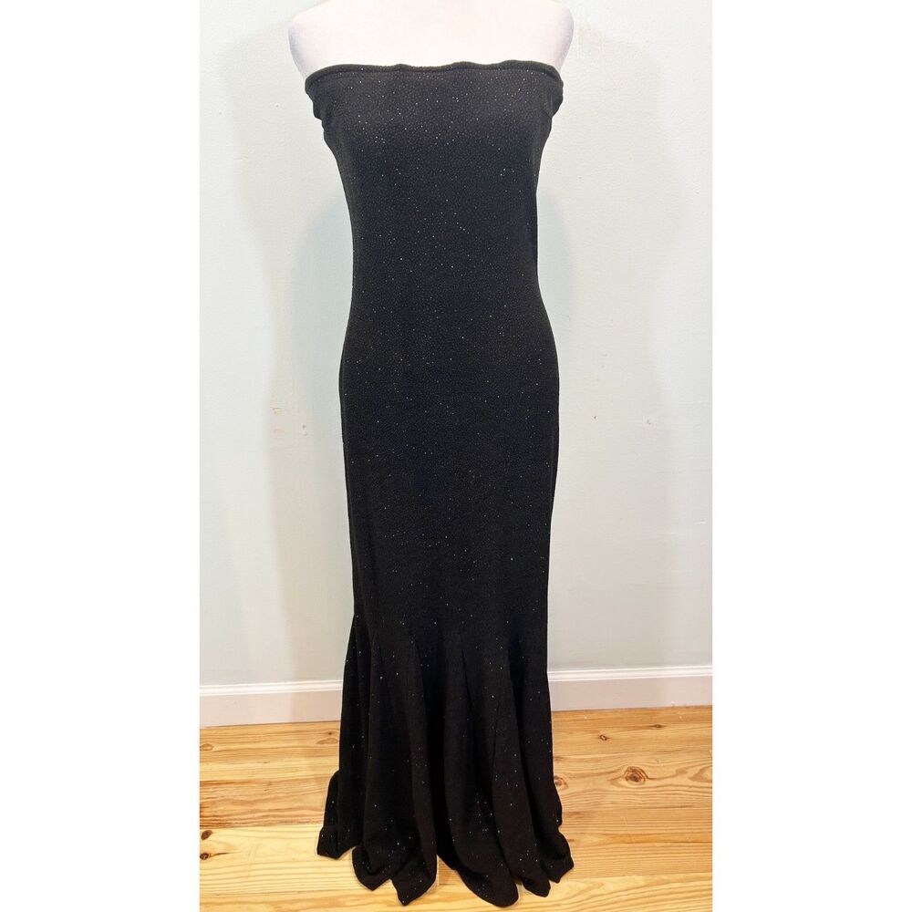 Y2K Jessica McClintock Black Sparkly Mermaid Sleeveless Maxi Dress Size 10